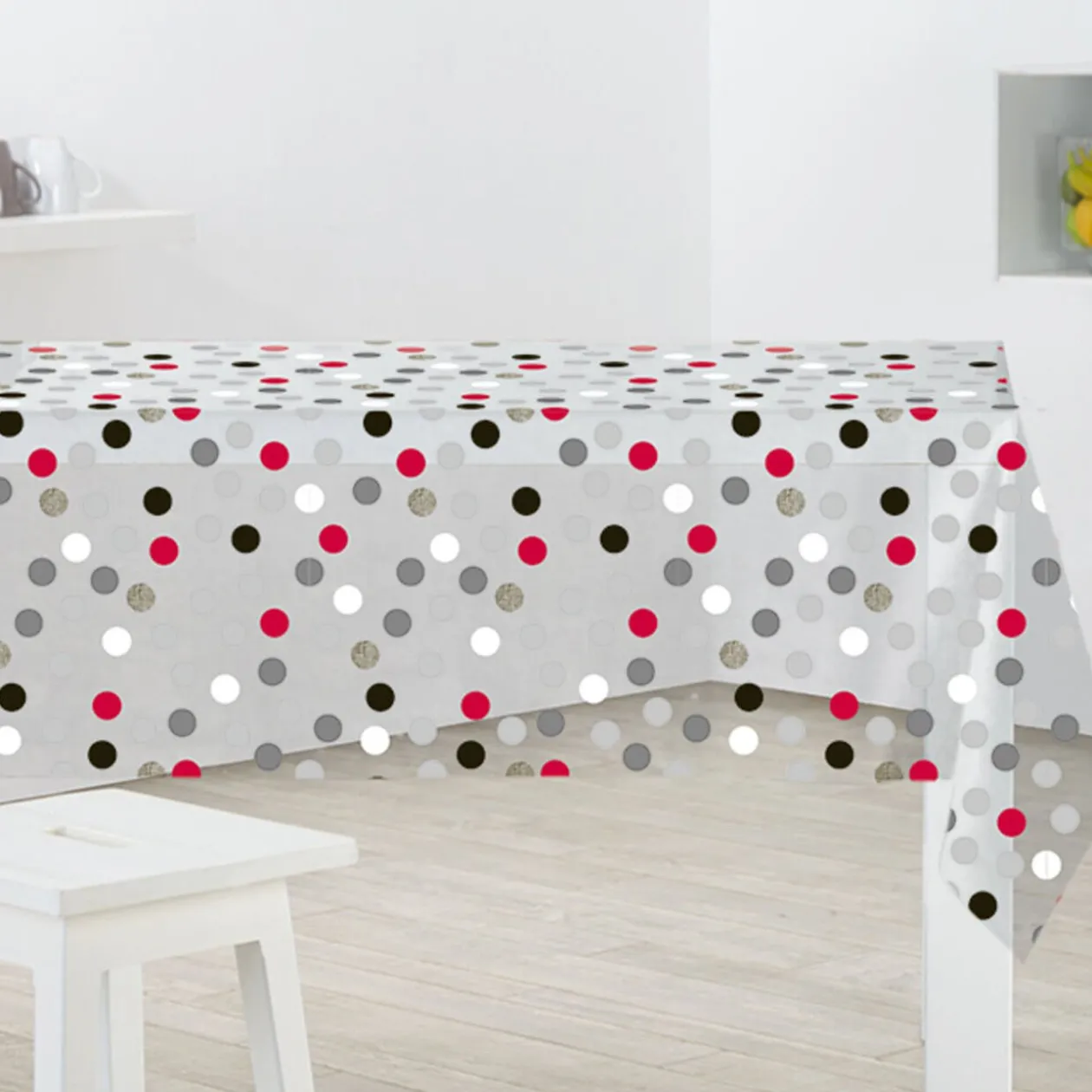 Nappe rectangulaire transparente motifs ronds colorés