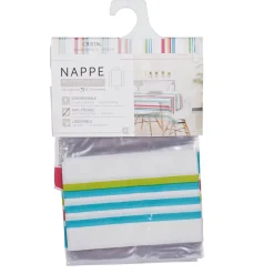Nappe rectangulaire transparente motif rayures multicolores