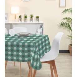 Nappe rectangulaire verte imprimée rond blanc gris