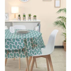 Nappe ronde cristal transparent imprimé feuille vert