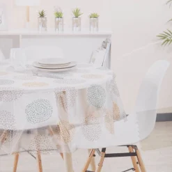 Nappe ronde en plastique transparent motif ronds