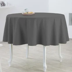 Nappe ronde grise à rayures jacquard
