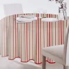 Nappe ronde grise imprimée rayures blanc rouge
