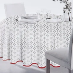 Nappe ronde imprimée design oreige blanc gris