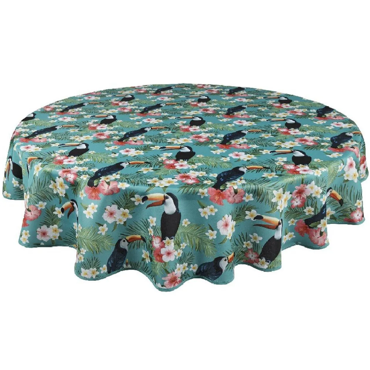 Nappe ronde motif caraïbes perroquet