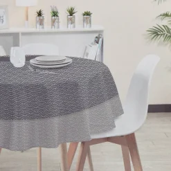 Nappe ronde motif graphique taupe et gris