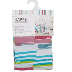 Nappe ronde plastique transparent motif rayures multicolores