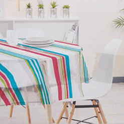 Nappe ronde plastique transparent motif rayures multicolores
