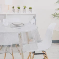 Nappe ronde plastique transparent motif pissenlit blanc