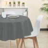 Nappe ronde polyester anti tâche gris imprimé petits traits noir blanc