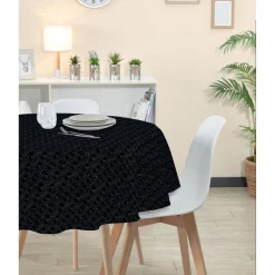 Nappe ronde polyester anti tâche imprimé graphique noir blanc