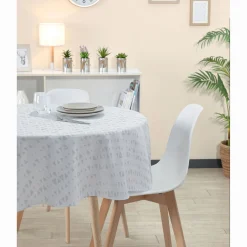 Nappe ronde tissu jacquard blanc à motif triangles