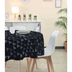 Nappe ronde tissu jacquard noir à motif triangles