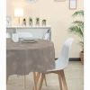 Nappe ronde tissu jacquard taupe à motif plumes