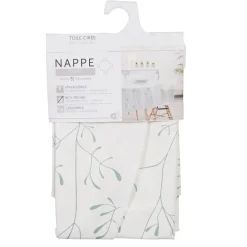 Nappe ronde toile cirée blanche motif branches vertes