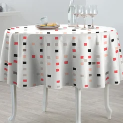 Nappe ronde toile cirée design carrés colorés