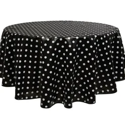 Nappe ronde toile cirée noire motifs pois blancs