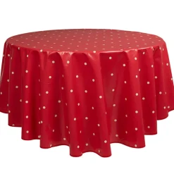 Nappe ronde toile cirée rouge motifs pois blancs