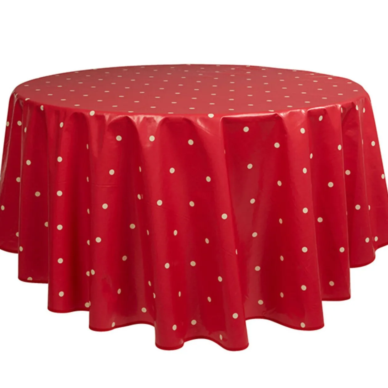 Nappe ronde toile cirée rouge motifs pois blancs