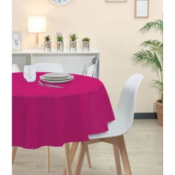 Nappe ronde toile cirée rose fuchsia uni