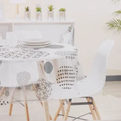 Nappe ronde transparente motif graphique noir