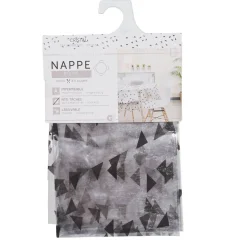 Nappe ronde transparente motifs triangles noirs