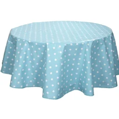 Nappe toile cirée ronde bleue turquoise à pois blancs