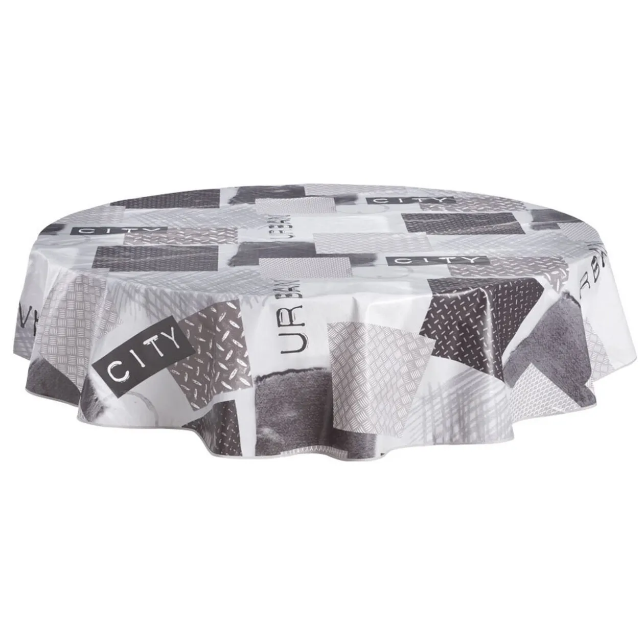 Nappe toile cirée ronde grise à motifs