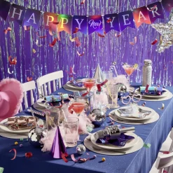 Nappe étoile 140x250cm polyester bleu nuit et doré