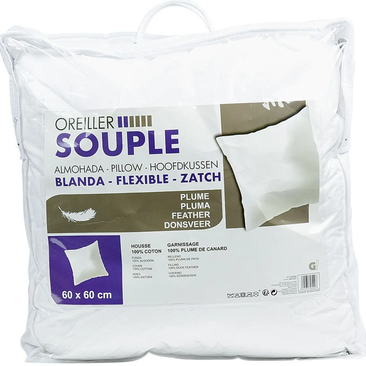 Oreiller Carré Souple 60x60 cm - Lot de 2