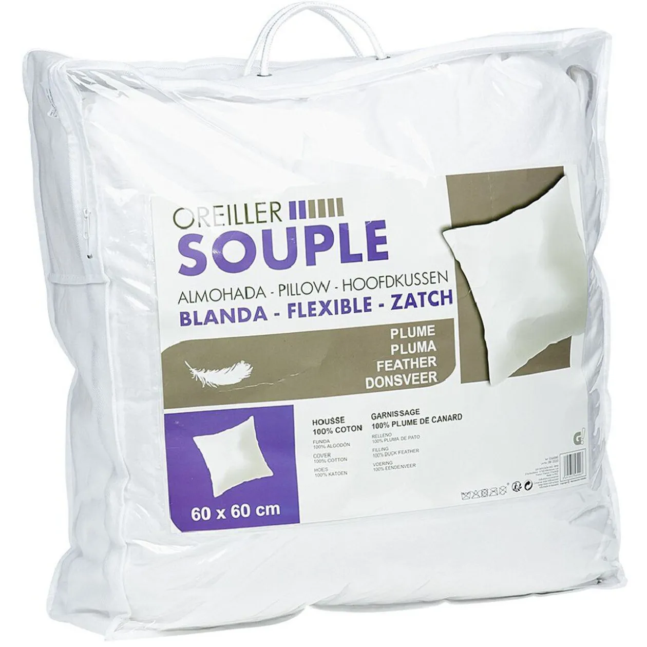 Oreiller Carré Souple 60x60 cm - Lot de 2