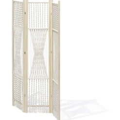 Paravent Zélie pin et coton effet macramé - L120xH170 cm