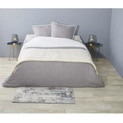 Parure de lit à 3 pièces à pompons 2 personnes