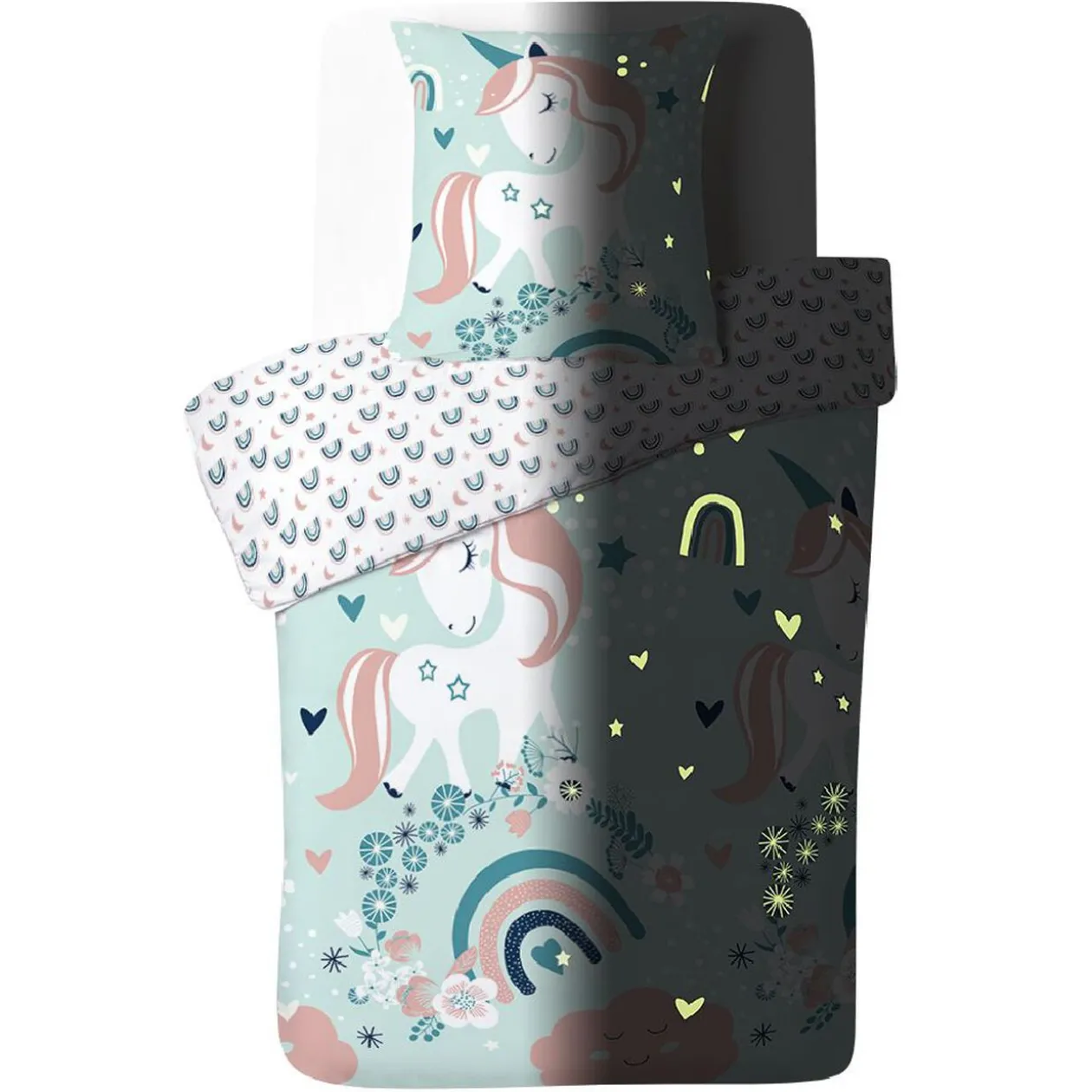 Parure de lit 1 personne phosphorescente finition bouton 140x200cm