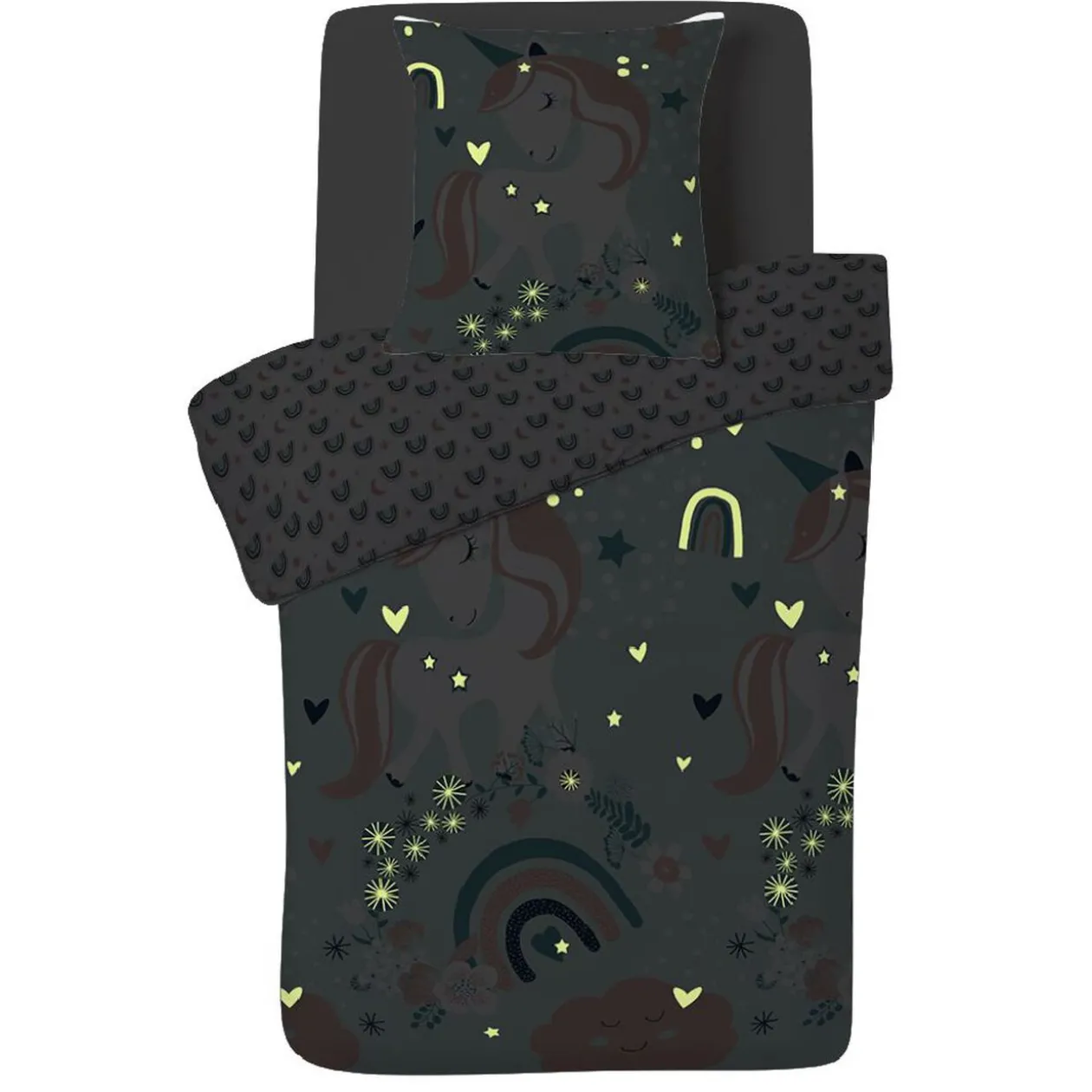 Parure de lit 1 personne phosphorescente finition bouton 140x200cm