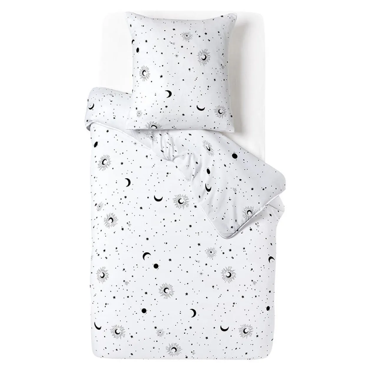 Parure de lit 1 personne 140x200cm motif lune étoile blanc