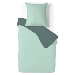 Parure de lit 1 personne 140x200cm polycoton réversible vert d'eau