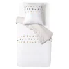 Parure de lit 1 personne 140x200cm réversible pompon tufté blanc