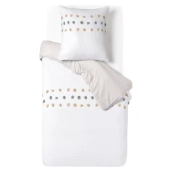 Parure de lit 1 personne 140x200cm réversible pompon tufté blanc