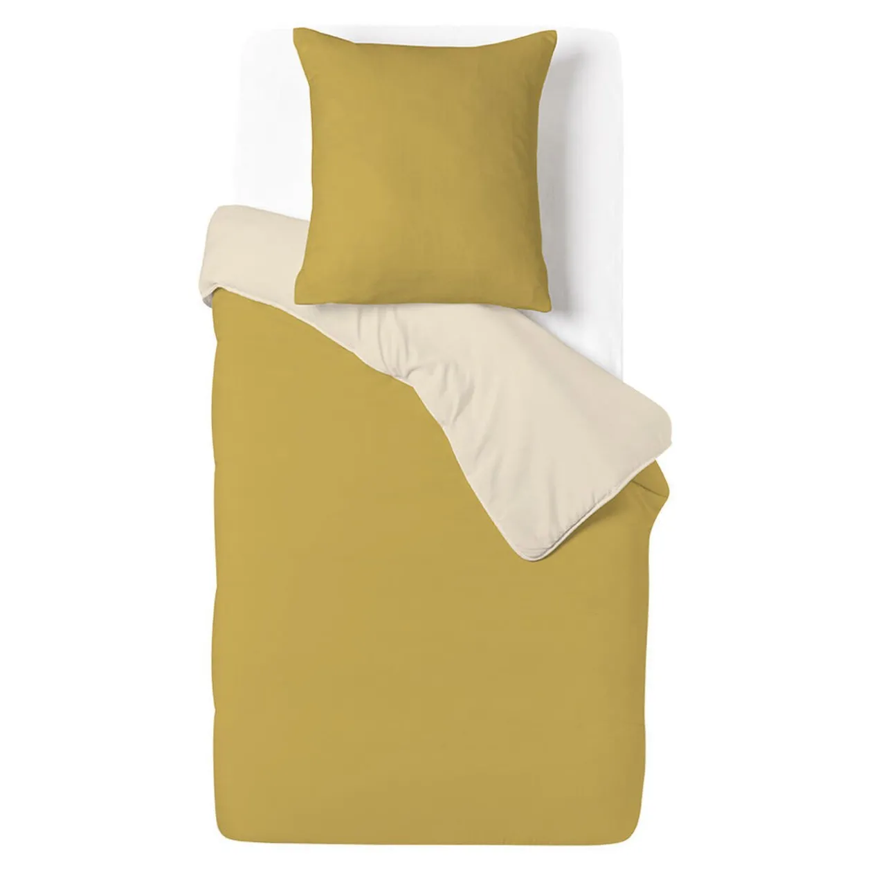 Parure de lit 1 personne 140x200cm polycoton réversible beige