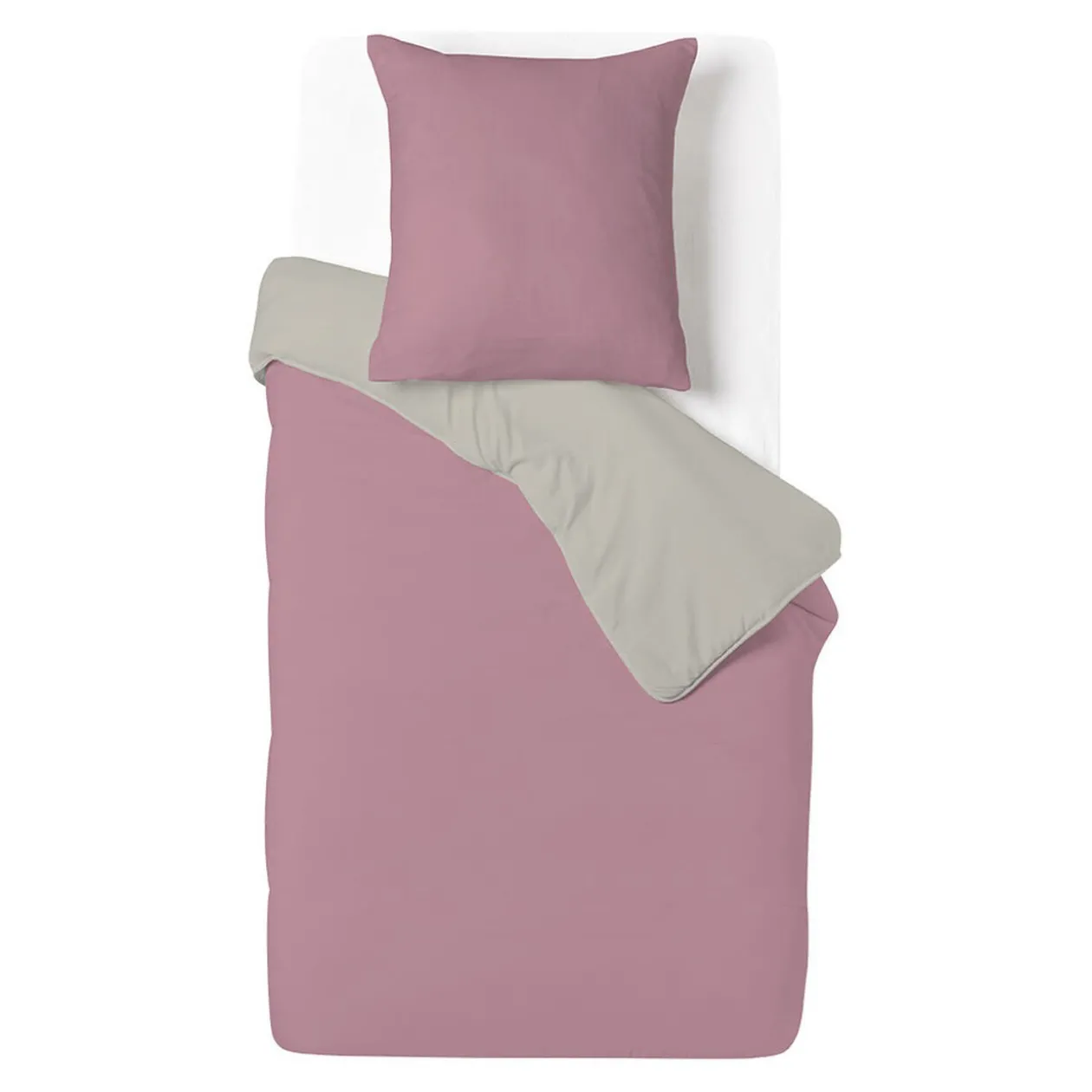 Parure de lit 1 personne 140x200cm polycoton réversible rose