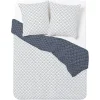 Parure de lit 2 personnes 240x220cm polycoton motif géométrique bleu blanc