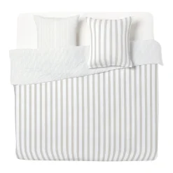 Parure de lit 2 personnes 260x240cm réversible rayure beige et blanc