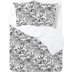 Parure de lit 2 personnes 240x220cm réversible jungle noir et blanc