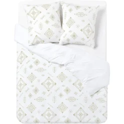 Parure de lit 2 personnes 240x220cm réversible motif berbère beige et blanc