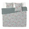 Parure de lit 2 personnes 260x240cm réversible motif floral vert et rose