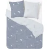 Parure de lit 2 personnes 200x200cm réversible courbe géométrique bleu et gris
