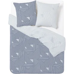 Parure de lit 2 personnes 200x200cm réversible courbe géométrique bleu et gris