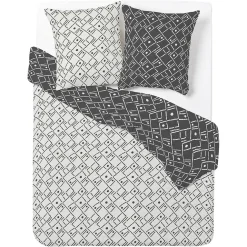 Parure de lit 2 personnes 240x220cm réversible motif aztèque noir et blanc