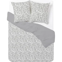 Parure de lit 2 personnes 240x220cm réversible motif feuillage gris
